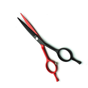 Tijeras de peluquero de alta calidad, tijeras de salón de belleza para corte de pelo con revestimiento negro y rojo con reposapiés para dos dedos - Product Image 1