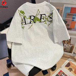 Wholesale Customized 3D Embroidered 100% Cotton High Quality Heavyweight Oversized Eco-Friendly Breathable Spring <b>Men's</b> T-<b>shirt</b> - Product Image 2