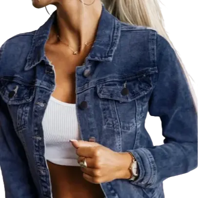 Giản Dị Outwear Phụ Nữ Denim Jean Áo Khoác Hơn Kích Thước Dài Tay Áo Lần Lượt Xuống Cổ Áo Phụ Nữ Denim Jeans Áo Khoác & Áo Khoác