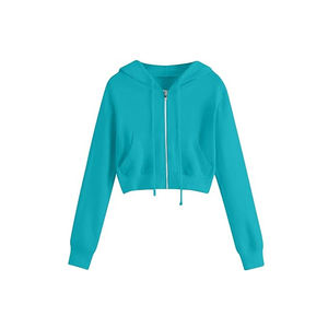Trendy Turtleneck Zipper-up Short <b>Hoodies</b> for Woman - Product Image 1