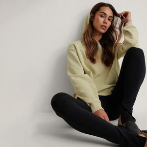 Sudadera con capucha extragrande de algodón 100% suave para mujer, ropa informal Lisa básica, Jersey informal con hombros caídos, sudaderas con capucha para mujer, logotipo personalizado en blanco - Product Image 1