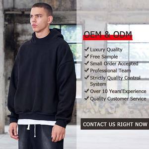 Sweatshirts à capuche pour hommes de haute qualité OEM couleur unie poids lourd Logo personnalisé imprimé surdimensionné 100% coton de base Sweatshirts à capuche d'hiver - Product Image 3