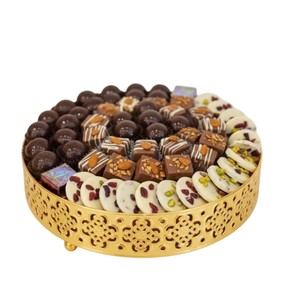 Classic Design Round Metal Chocolate Bowl With Ornate Gold Tray Platter Sweets Serving Bowl For Wedding <b>Eid</b> Ramadan And Events - Product Image 2