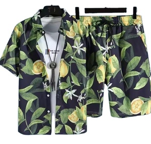 Conjunto de Dos Piezas de Verano para Hombre, Estilo Playero, Vintage, con Flores Tejidas, de Manga Corta y Estilo Informal - Product Image 1