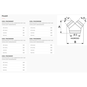 Rama de Aire Acondicionado Aislada de 3 Vías Tecnosystemi para Tuberías de 150 a 450 mm, Pieza para Sistemas HVAC - Product Image 2