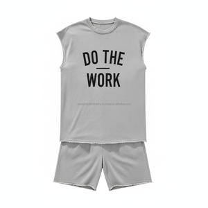 Conjunto Deportivo Personalizado Unisex para Gimnasio, Camiseta sin Mangas con Borde Crudo, Pantalones Cortos, Traje de Entrenamiento Holgado, Ropa Deportiva Ligera 2 - Product Image 4