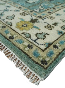 Tapis Oushak en laine turquoise noué à la main, tapis traditionnel à motifs floraux |   Tapis en laine persane pour la décoration du salon et de la chambre - Product Image 2