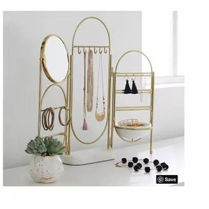 Soporte de joyería estilo espejo con ganchos para pendientes, collares, anillos, organizador elegante para decoración de Tocador de la India - Product Image 4