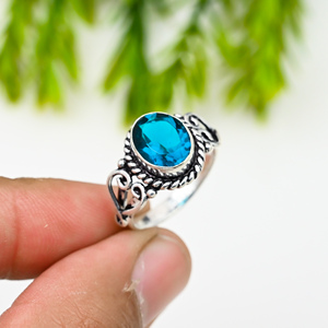 London Blue Topaz Lab creado ovalado 10x14mm plateado IGI anillo de lujo certificado para joyería de regalo de boda - Product Image 4