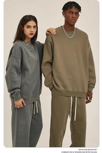 Personalizado de alta calidad UE EE. UU. Tamaño de lujo Hombres 350g Fleece Sudadera de cuello redondo Grueso Loose fit Suéter básico suave Sudadera - Product Image 6