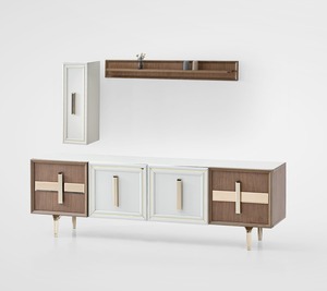 Muebles modernos y elegantes para el hogar Juego de comedor de tela metálica cómoda con mesa y sofás de panel de MDF ligero para villas y hoteles - Product Image 1