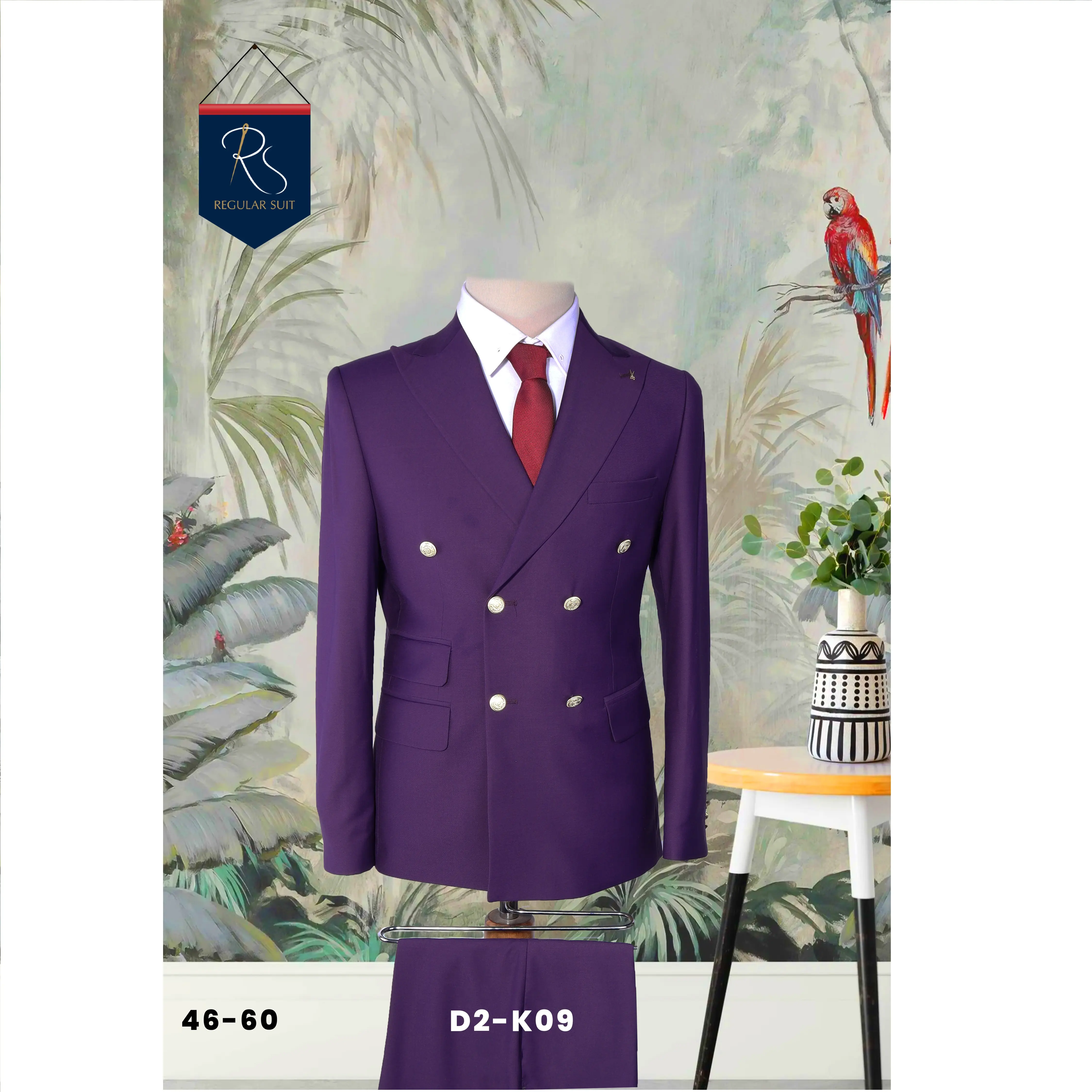 Royal Purple Double Breasted Two Piece Men's Suit Wholesale Quality Fabric