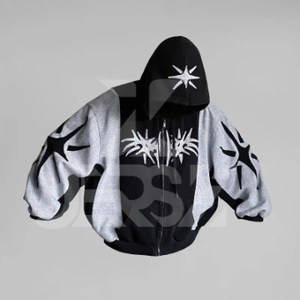 Sudadera con Capucha Unisex 2024, Estilo Casual Urbano, Estampado Personalizado, Lavada, Negra, Corte Holgado, Hombros Caídos, Desgastada, 100% Algodón, Felpa Sólida - Product Image 2