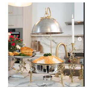 Plato para Calentar Comida de Lujo con Diseño Floral, con Flores Colgantes de Latón, Platos para Calentar Comida Vintage Plateados de 7L - Product Image 3