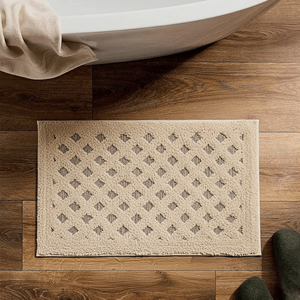 Softa Beige Diamond Recycled Cotton Rug Handwoven Bathroom Floor Mat 45x75 cm - Product Image 1