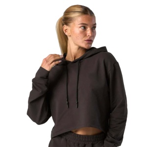 Sudadera Corta Personalizada al por Mayor, Sudadera Lisa Marrón para Mujer, Sudadera de Felpa Suave de Algodón, Sudadera Corta con Capucha para Mujer - Product Image 1