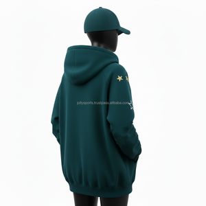 Women Zipper Hoodie Cotton Fleece <b>Fabric</b> Green Color Sleeve <b>Star</b> Panels Custom Logo Embroidery Applique zipper basics hoodies - Product Image 5