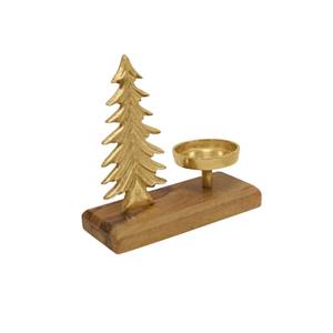 Porte-bougie en aluminium argenté fait à la main sur base en bois naturel, support de bougie en métal moderne pour la décoration festive de Noël - Product Image 3