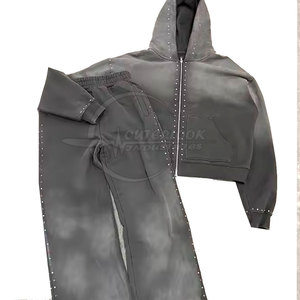 Nouveau design à la mode votre propre logo hommes survêtements avec fermeture éclair le plus chaud lavage à l'acide strass survêtement pour hommes - Product Image 4