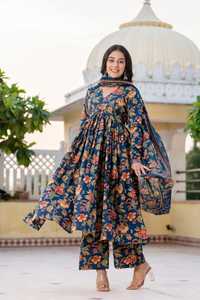 Beau costume indien Anarkali imprimé Mill avec imprimés de moulin complexes pour vêtements de fête et ethniques du fournisseur en gros - Product Image 5
