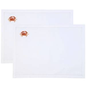 Custom Wholesale Washable Embroidery Brown Crab <b>Placemat</b> & Napkin Set <b>White</b> Cotton Hemstitch Mats for Home Wedding Events - Product Image 3