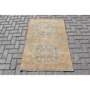 Vintage 2.9x4.2 ft Rug, Small Turkish Rug, <b>Brown</b> Striped <b>Wool</b> Rug - Product Image 1