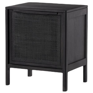 Chevet vintage en bois massif et en rotin avec un design minimaliste, meubles de chambre à coucher, armoire de rangement noire pour chevet - Product Image 2