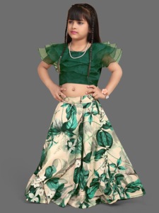 Conjunto de Lehenga Choli Largo con Estampado Floral Indo-Occidental de Shoryam Fashion para Niñas, Mangas con Volantes de Organza, Estilo Étnico para Fiestas Infantiles - Product Image 2