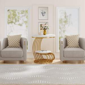 Mesa Auxiliar Redonda de Metal de 2 Niveles, Mesa Lateral para Sofá y Mesa para Aperitivos/Café/Té con Aspecto de Mármol para Sala de Estar, Dormitorio y Apartamentos - Product Image 5