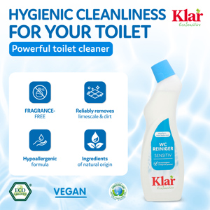 Nettoyant WC liquide KLAR Eco Sensitive 750ml, végan, sans parfum, détergent bio, anti-calcaire, marque privée - Product Image 2