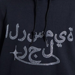Sudadera con capucha de manga larga 100% algodón polar con estampado digital y pedrería, personalizada con logo y bolsillo con letras para otoño e invierno, al por mayor - Product Image 5