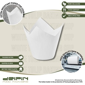 Hecho en Italia, Personalizable, Compostable, Ecológico, Papel Antigrasa, Doble Pared, Desechable, Blanco, Forma de Tulipán, Forros para Cupcakes, Vasos - Product Image 4