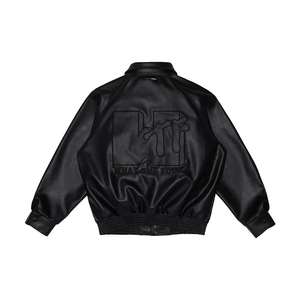 Custom Logo Embroidery Classic <b>Mens</b> Leather <b>Jacket</b> 3D Embossed Logo Cropped Plus Size Pure Leather - Product Image 2