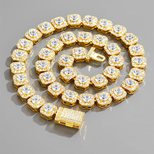 Moissanite VVS Hip Hop Corte redondo Diamante Cadena de eslabones cubanos Oro amarillo Iced Out Plata de Ley 925 - Product Image 2