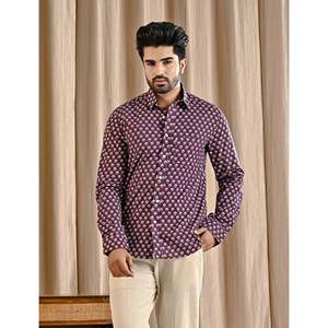 Chemise décontractée pour homme en coton 100% imprimé violet, manches longues, tissu popeline, style décontracté chic, taille 6XL, respirante, design tendance - Product Image 3
