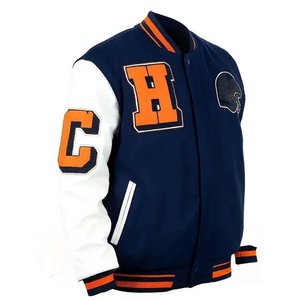 Vestes de baseball universitaires pour femmes, logo brodé personnalisé, bleu, manches en cuir blanc, vestes amicales, laine, lettreman, vente chaude - Product Image 5