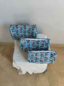 CLASSIC ART & CRAFT <b>Set</b> of 3 Cotton Floral Print Makeup Bags with Zipper Closure Lightweight <b>Travel</b> Cosmetic Organizer Rajasthan - Product Image 4