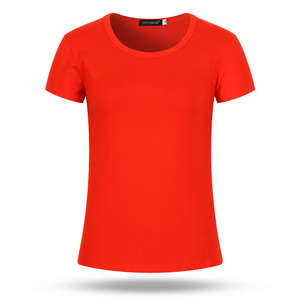 Vente chaude à manches courtes été femmes hauts col rond 90% coton 10% Spandex haute élastique mince femmes T-shirts - Product Image 5