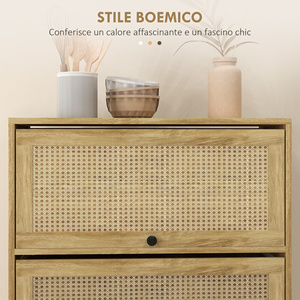HOMCOM Gabinete de cocina estilo bohemio con 4 puertas abatibles, aglomerado y Ratán, 70x32x132,8 cm - Product Image 4