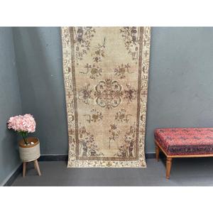 Vintage Turkish Rug 3.4x6.4 ft, <b>Brown</b> Accent Polka dot <b>Wool</b> Rug - Product Image 1