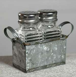 Juego de soporte para salero y pimentero de estaño de Metal galvanizado, bonito juego de sal y pimienta con Caddy para uso en restaurantes de granja - Product Image 3