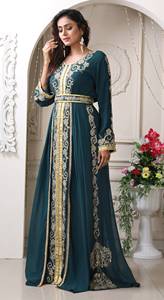 Impresionante botella de gasa verde Dubai vestidos de noche árabes con cuentas de manga larga caftán marroquí vestido musulmán vestidos de graduación Natural - Product Image 2