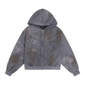 Sweat à capuche zippé imperméable en molleton vintage double couche délavé à l'acide, style unique, streetwear pour homme, haute qualité, hiver - Product Image 1