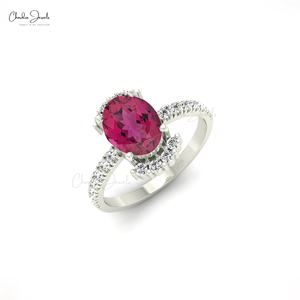 Anillo de racimo de turmalina Rosa natural de 1,40 CT con medio anillo de diamante de corte de oro macizo de 14K, joyería de tendencia a precio con descuento - Product Image 3
