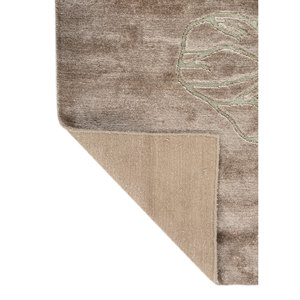 พรมไหมไผ่ถักมือลายดอกอาซาเลียสีเบจน้ำตาล รุ่น Aibz-1036 สำหรับบ้าน ห้องนั่งเล่น ทางเดิน วัยรุ่น ขนยาว 10 มม. - Product Image 5