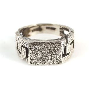 Anillo de Plata de Ley 925 para Hombre, Corte Esmeralda, Patrón Geométrico Rectangular, Sin Piedras, Cadena para Uso Diario, Bañado en Rodio - Product Image 5