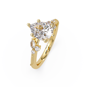Anillo de Diamantes Cultivados en Laboratorio con Corte Pera y Marquise, Estilo Lujoso, Oro Puro de 14k, Borde Milgrain, Conjunto de Anillos de Boda para Mujer - Product Image 2