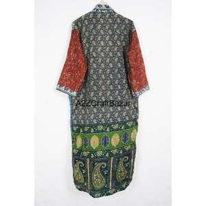 Robe Kimono en Soie Vintage Bohème pour Femmes, Col en V, Longueur Entière, Design Patchwork, Fermeture à Cordon, Manches Trois-Quarts - Product Image 5