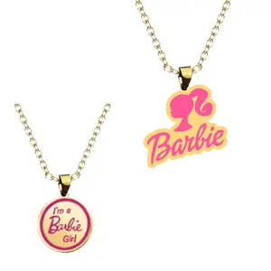 I am a Barbie girl Hot sale Coin Pendant Pink Gold necklace Custom Barbie Princess movie head pendant necklace