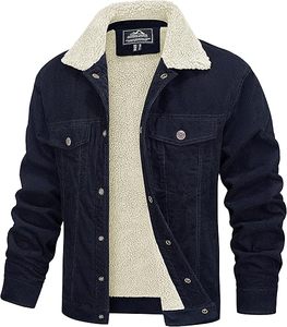 Veste d'hiver pour homme en velours côtelé doublée sherpa, coupe-vent, motif uni, finition denim, coupe régulière, vêtement décontracté d'extérieur - Product Image 1